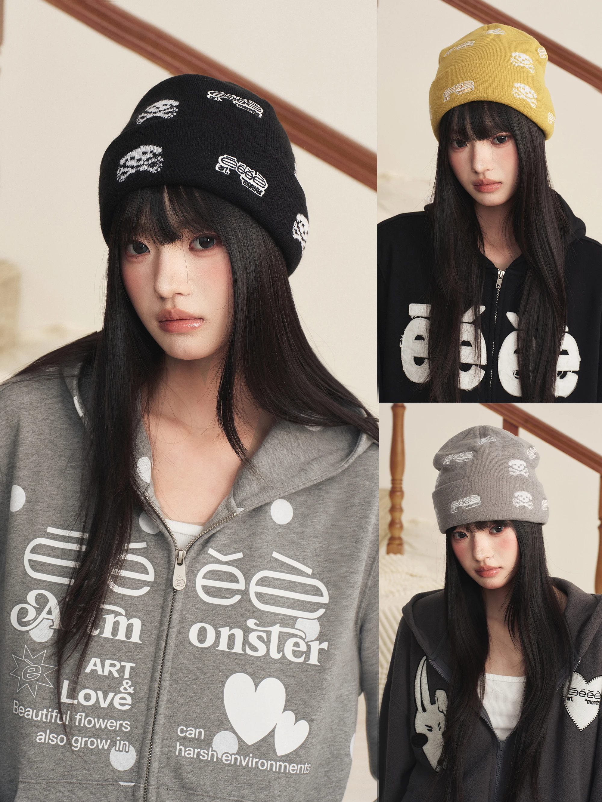 Adorable Skeleton Embroidery Knitted Hat Skull Pattern Design Fashionable Cold Weather Accessory Unisex Universal Appeal