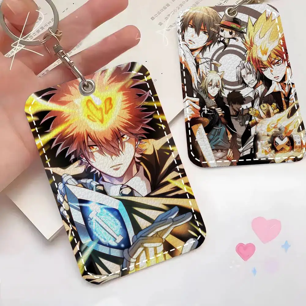 Hitman Reborn Card Case Keychain Access Card Bag Key Tag Ring Leather Card Holder Key Ring Access