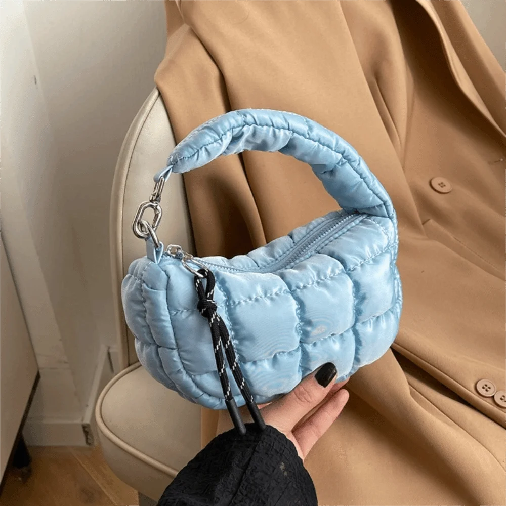 Dulce con colgante bolso acolchado Color sólido pequeño bolso de mano estilo coreano nube de burbujas bolso de mujer