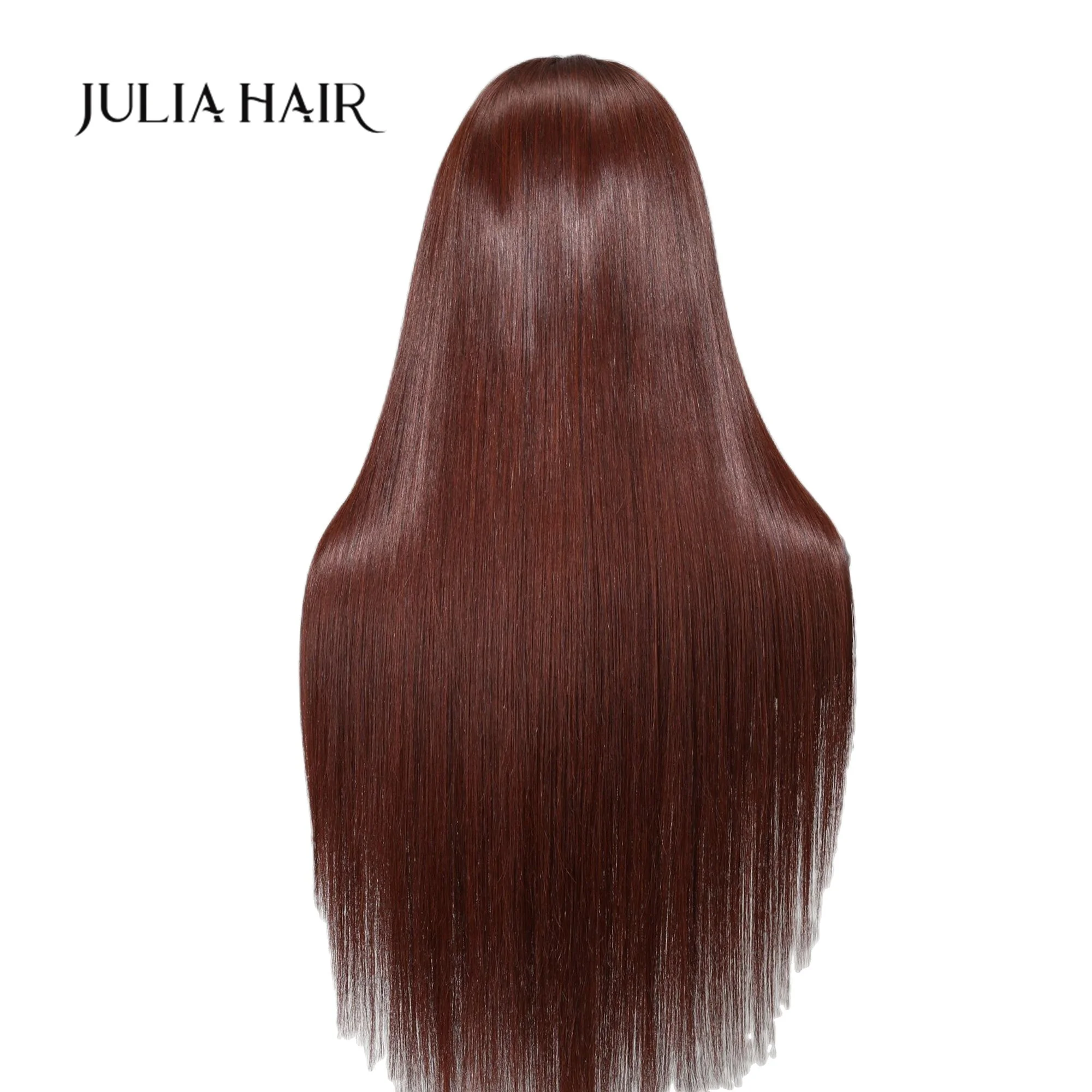 Julia Hair-Peluca de cabello humano con encaje frontal para mujer, pelo rojo prearrancado con pelo de bebé, color marrón intenso Chocolate, 13x4