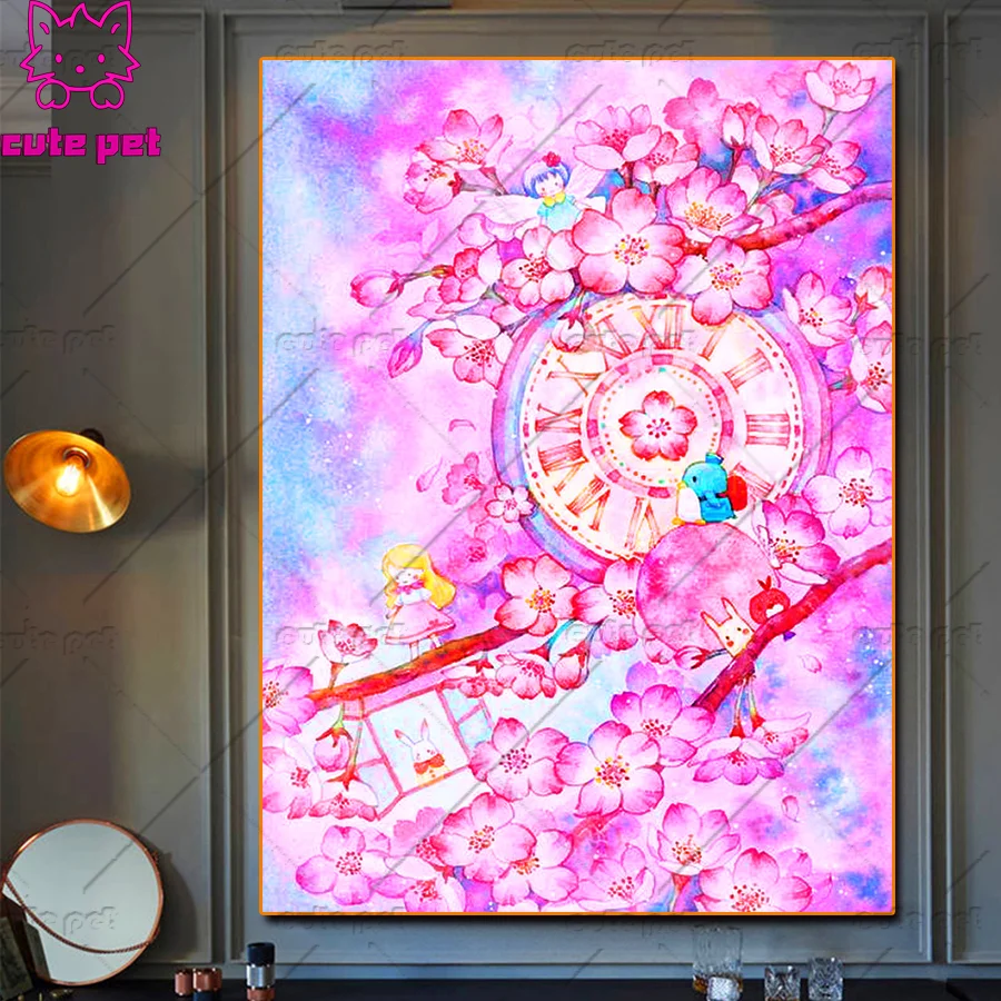 DIY Diamond Painting puzzle Peach blossom clock Full Square Round Painting Cross Stitch Rhinestones Mosaic Gift Home Decoration