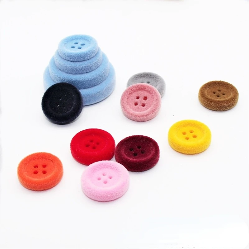 5pcs/bag Flocking Buttons Four-eye Round Velvet Buttons DIY Coat Windbreaker Decoration Children\'s Clothing Buttons