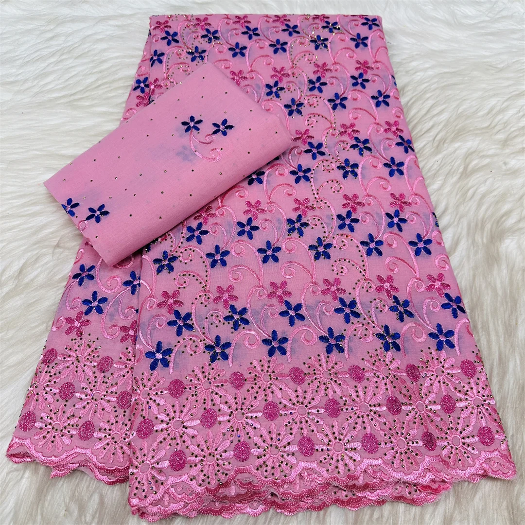 

Pink 5+2 Yards With Scarf Swiss Stones Lace Fabric Lace Embroidery African Cotton Fabrics Swiss Voile lace Dubai Style Sewing
