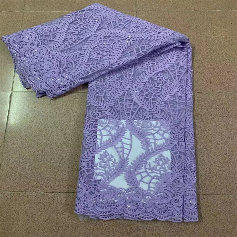 

Sequence African Lace Fabric 5 Yards Embroiderd Nigerian Lace Fabric 2024 High Quality Laces purple Tulle French Lace For Dreess