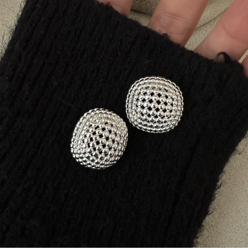 925 Sterling Silver Vintage Earrings For Women Trendy Simple Round Hollow Earring Jewelry Prevent Allergy Party Accessories