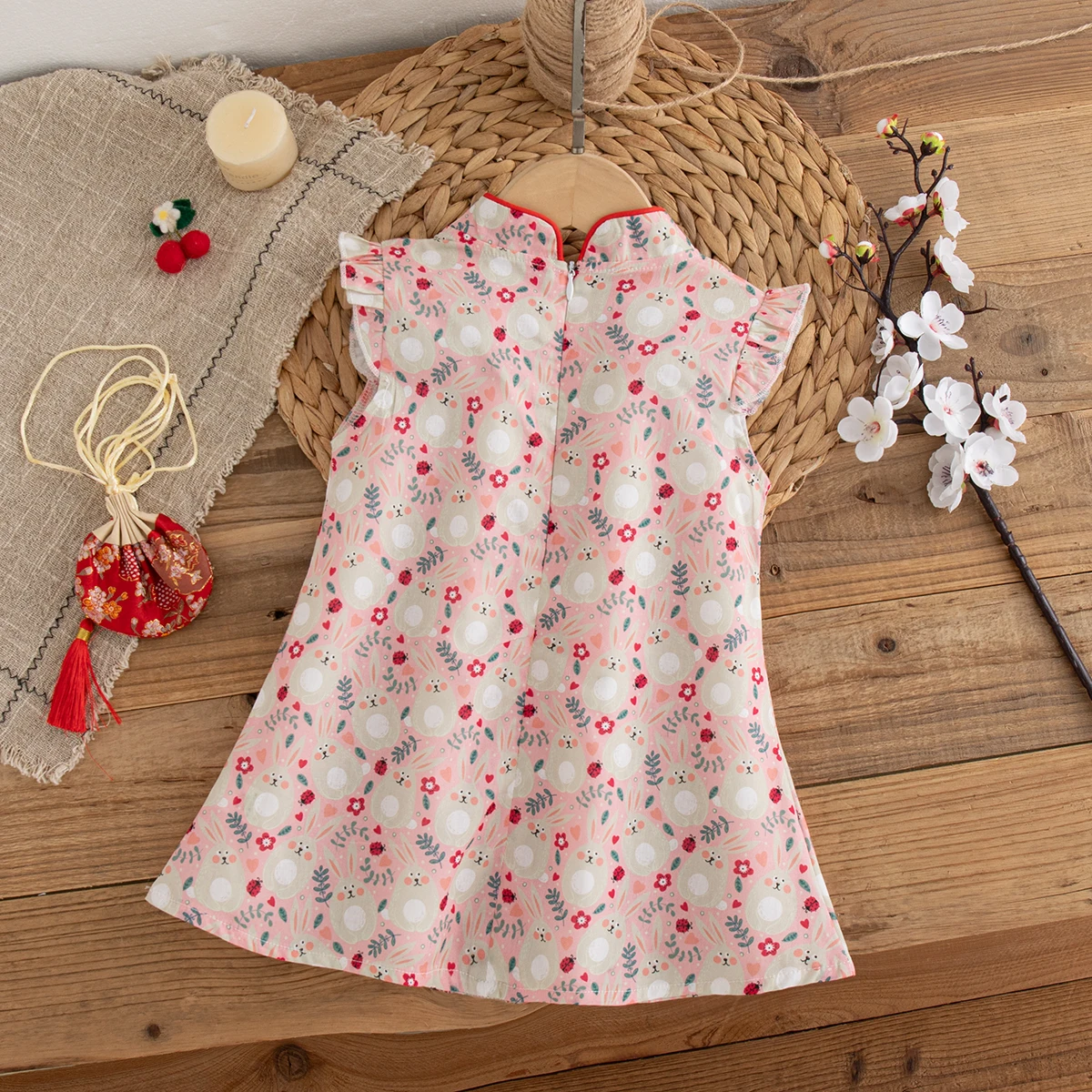Summer New Cute Red Printed Baby Girl Dress New Year Party Children'S Clothing (6 Months -3 Years Old)