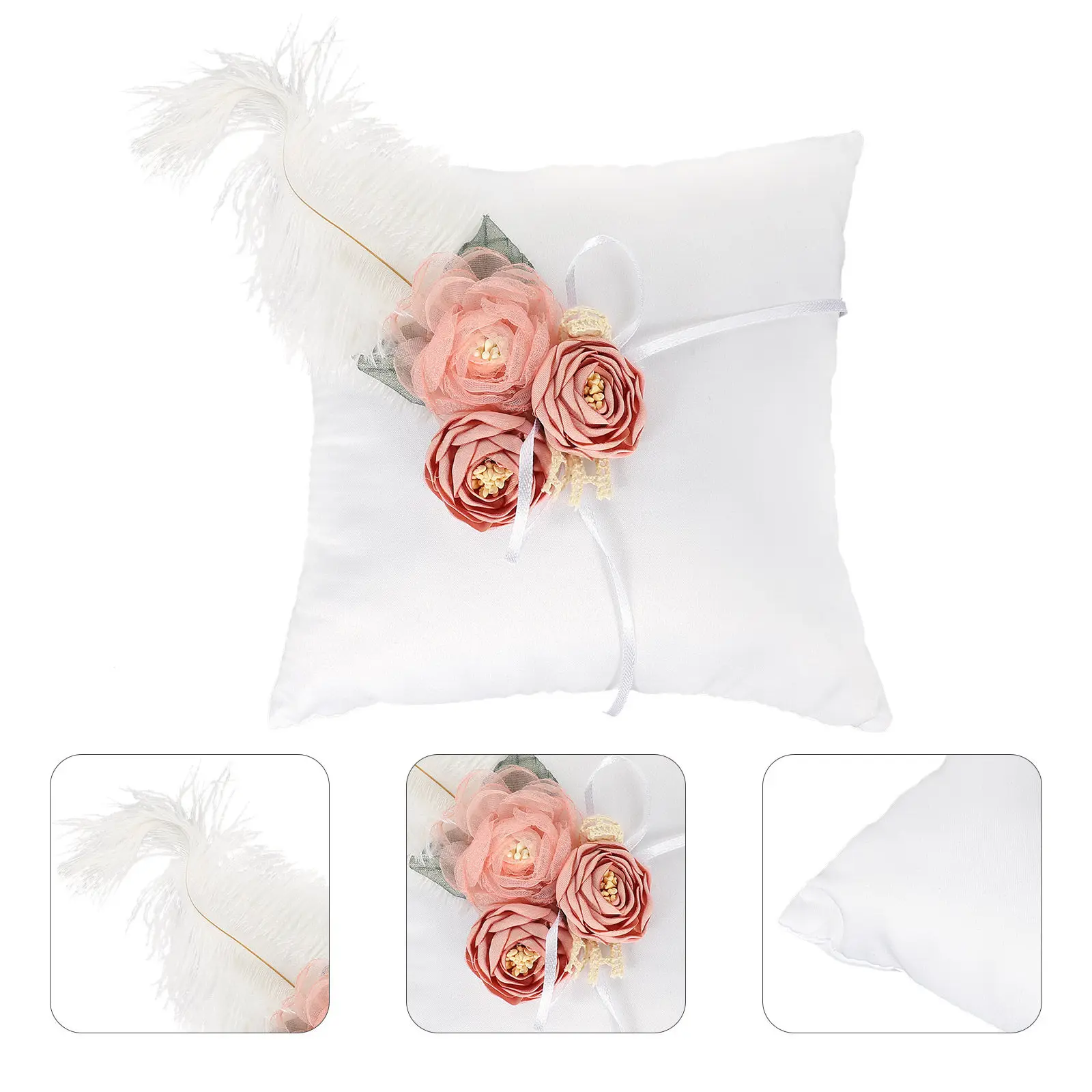 

Подушка для обручальных колец, белая, с цветочным декором, для свадебных церемоний, изящный дизайн, многоразовая, декоративная, белая подушка для колец