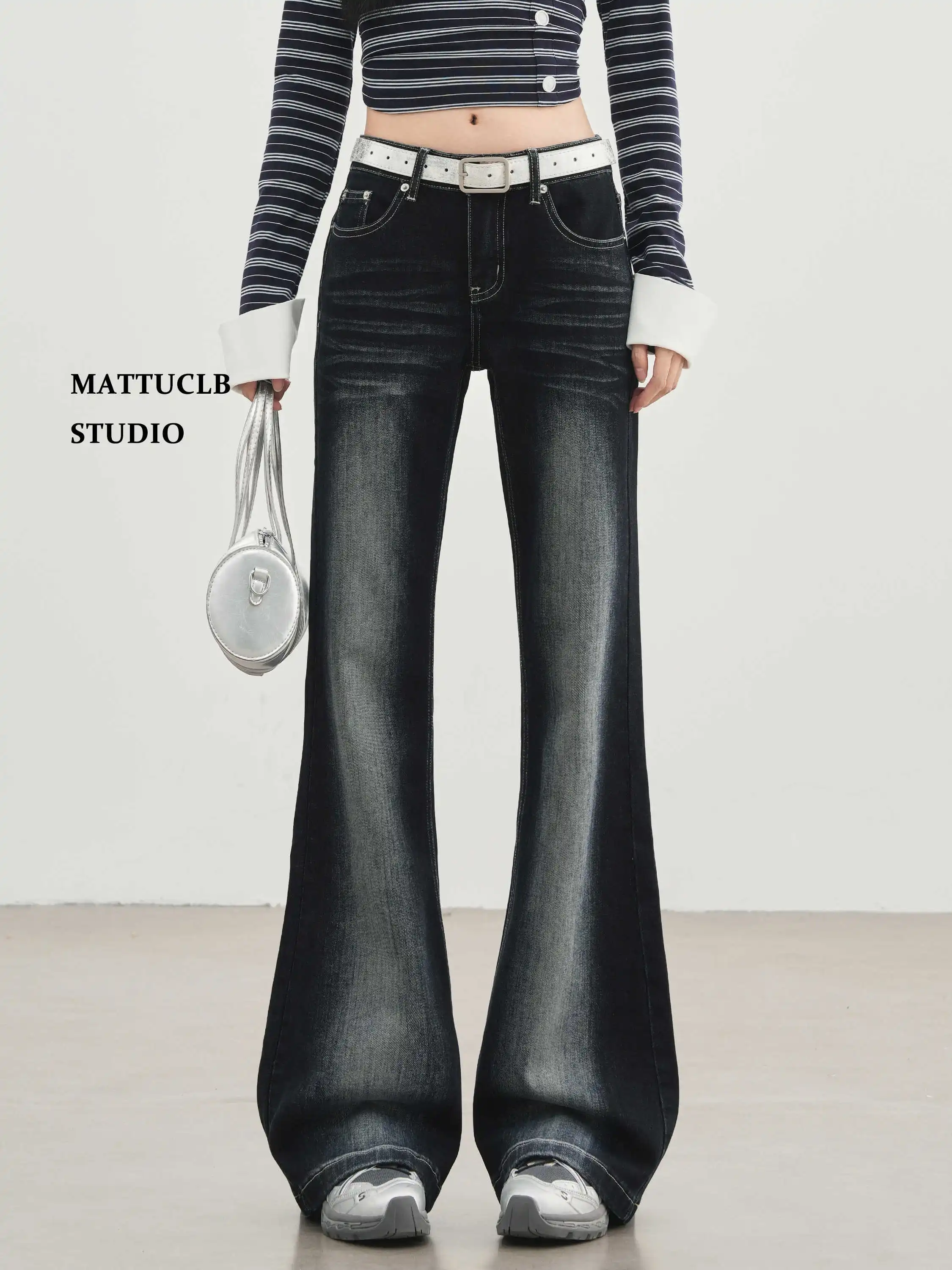Women's Low Rise Jeans Harajuku Tide Punk Bleach Denim Pants Gothic American Retro Y2K Harajuku Cowboy High Street Streetwear