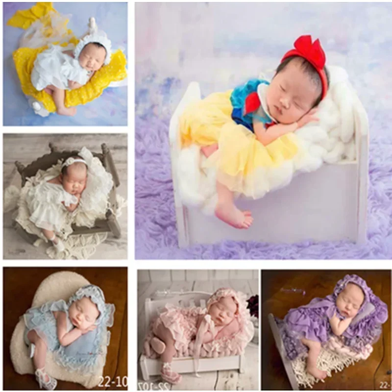 Ensemble de Vêtements de Photographie pour Nouveau-Né, Jupe de Princesse, Chapeau Trempé, Barboteuse, Robe d'Oreiller, Accessoires de Photo d'Art, Souvenirs pour Bébé de 0 à 3 Mois