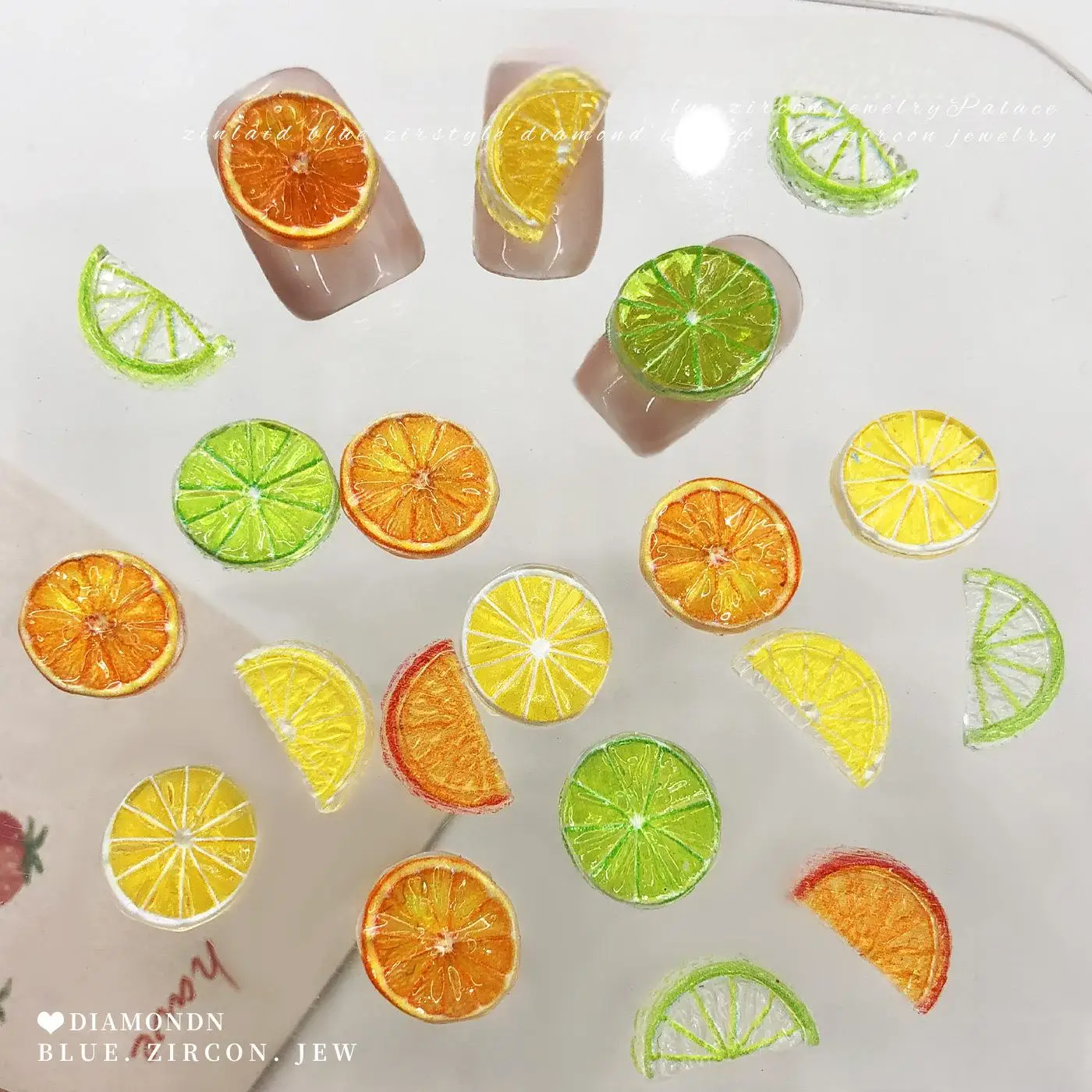 Kit com 30 Fatias de Limão Laranja Simuladas de Alta Fidelidade para Decoração de Unhas Estilo Verão