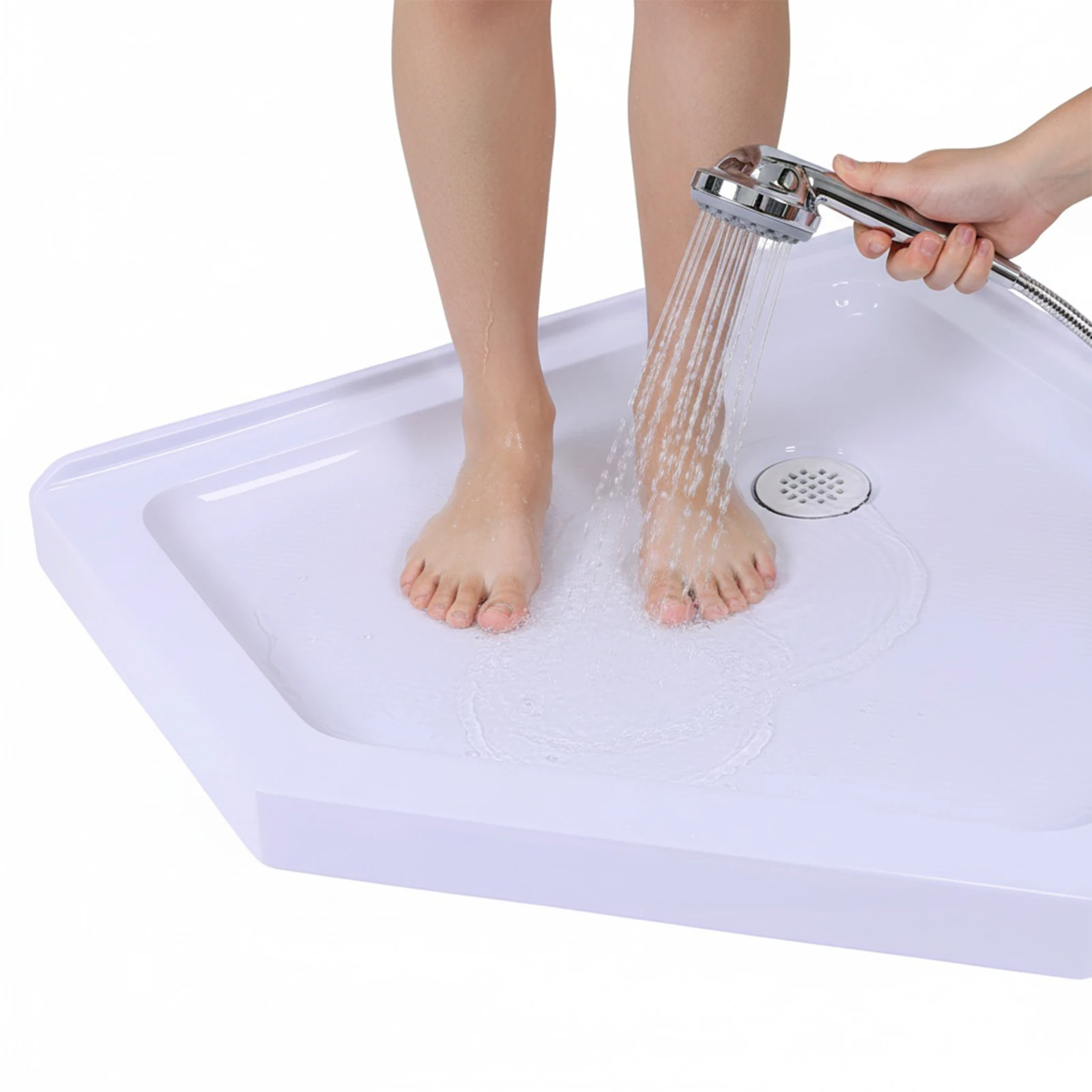 

Neo-Angle Shower Base with Corner Drain Shower Tray Non-Slip Textured Surface 37 In. L X 37 In. W for RV Camper Travel Trailers