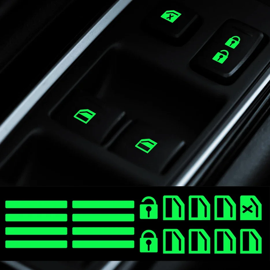 

Car Luminous Button Sticker Fluorescent Door Window Lifter Night Safety Switch Decals Car Interior Sticker Auto Accessories