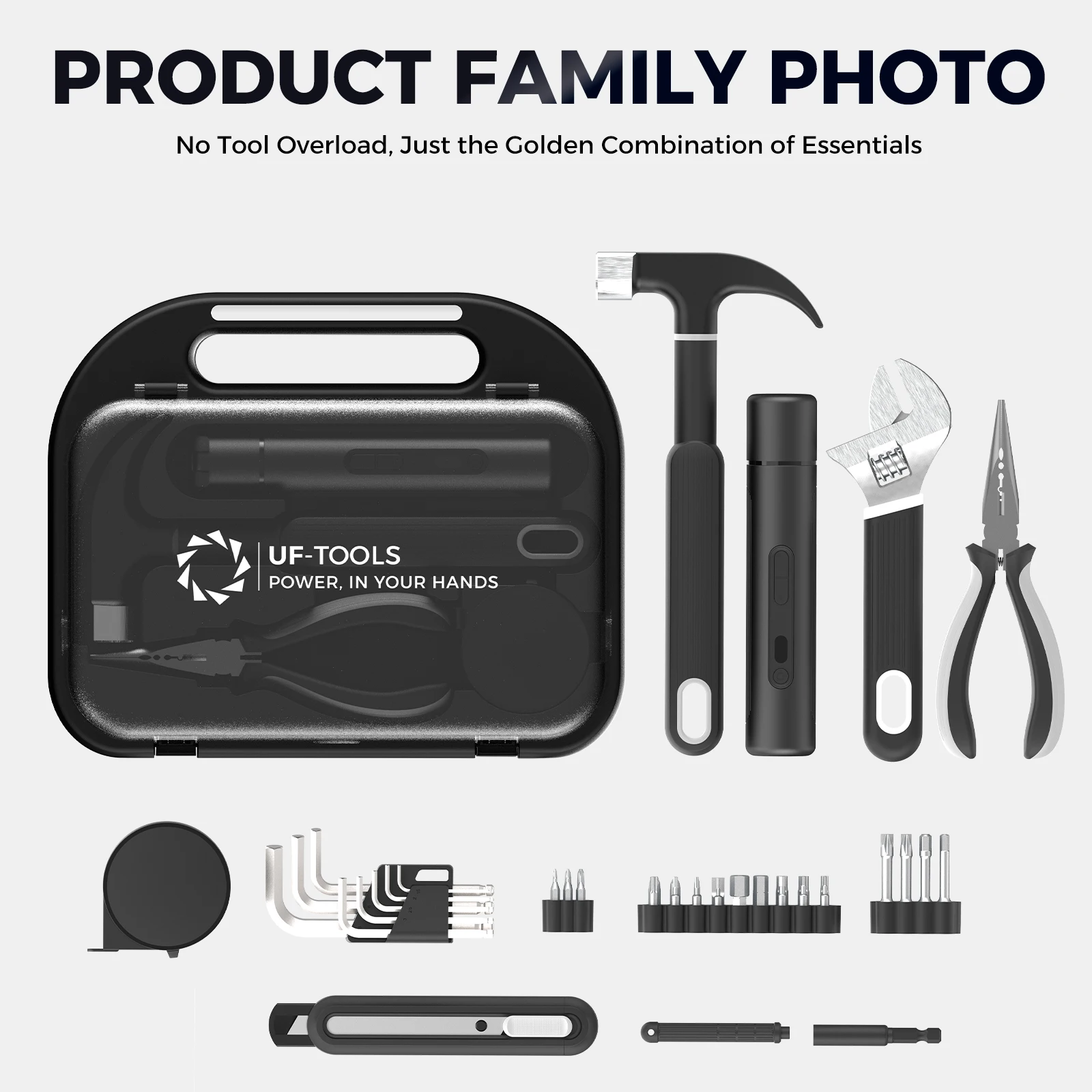 61 in 1 Electric Screwdriver Set Tape Measure Wrench Pliers Hammer Multi Function Toolbox Engineering Box Home Repair Tool Set