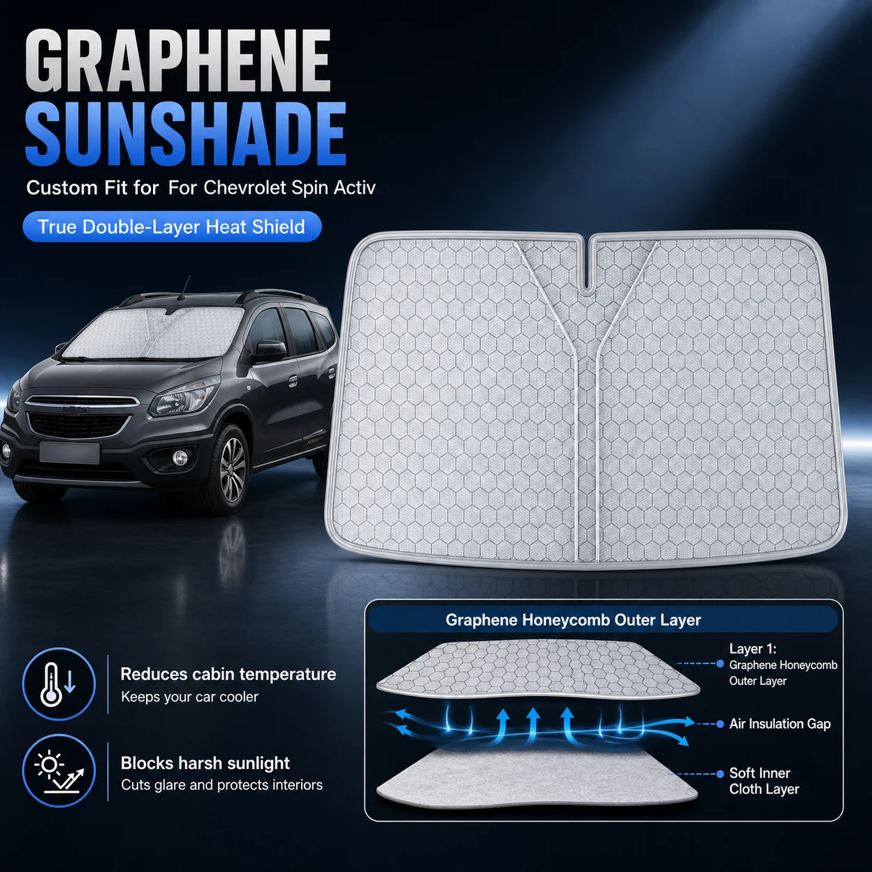 For Chevrolet Spin Activ Graphene Windshield Sunshade Custom Fit Car Sunshade UV Sun Protection Car Interior Accessories