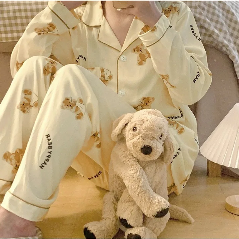 الأمومة النساء حجم كبير منامة الدب طباعة المتسكعون طويلة الأكمام بنطلون تنفس سترة لينة 2 قطعة مجموعة امرأة حامل