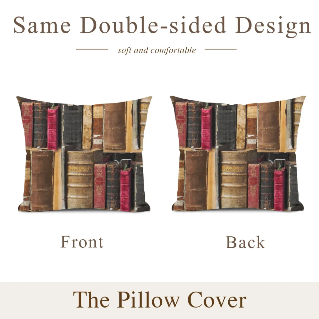 Bookworm Vintage books in bookshelf Pillow Cushion Case  Dakimakura Cover Decorative Sleeping 45x45cm