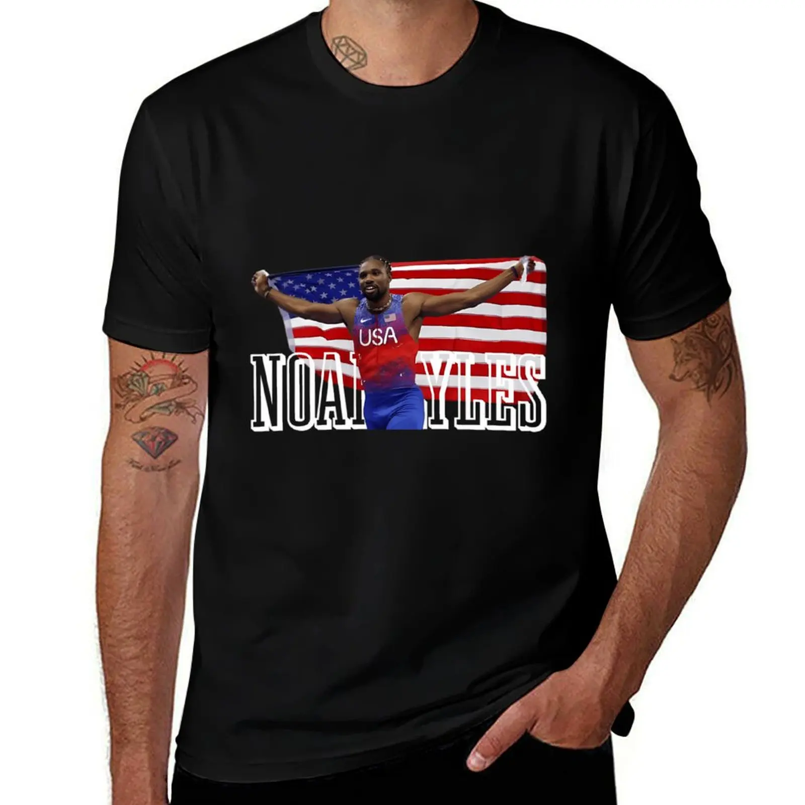 Noah Lyles USA Flag T-Shirt Running Gym Short Sleeve Sports Tee