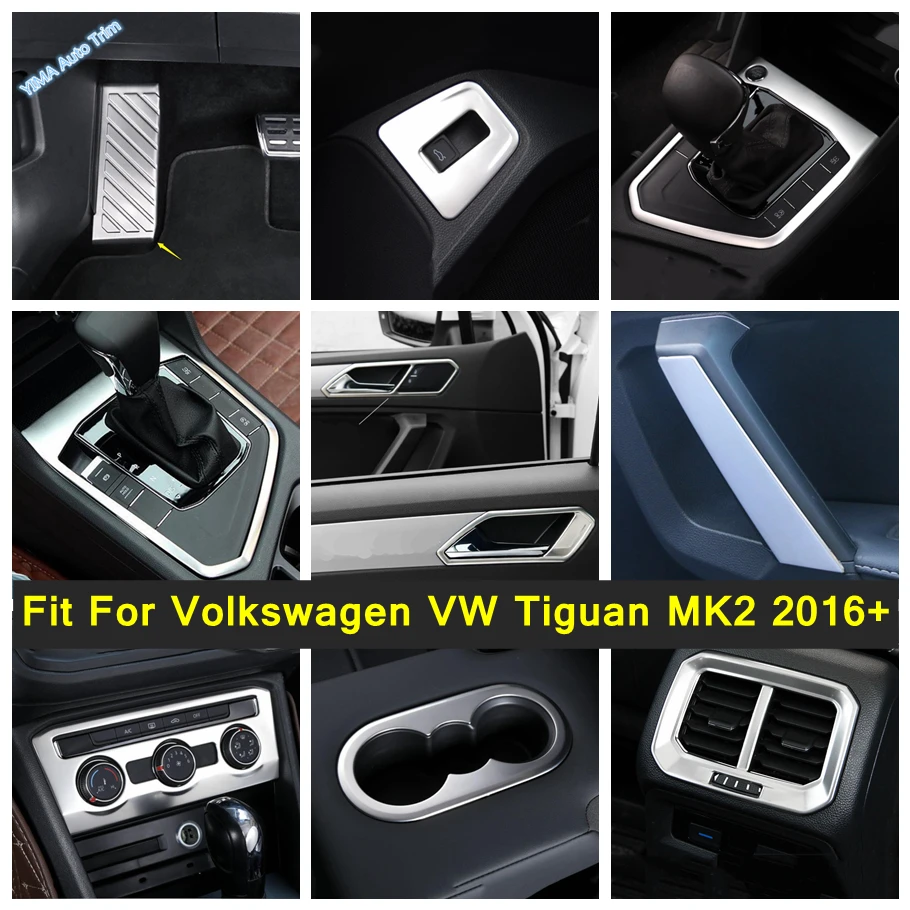 

Matte Auto Water Cup / Glass Lift / Gear Shift Box Decor Panel Accessories Cover Trim For Volkswagen VW Tiguan MK2 2016 - 2023