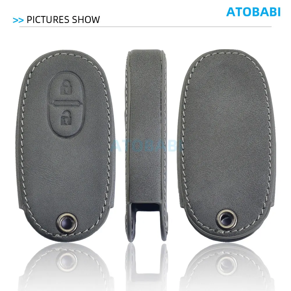 Graue Leder-Autoschlüsselhülle für Suzuki 2016 2017, Spacia Solio Palette MR Wagon Hustler Every Alto Lapin Remote Fob Shell Case – Detail 4