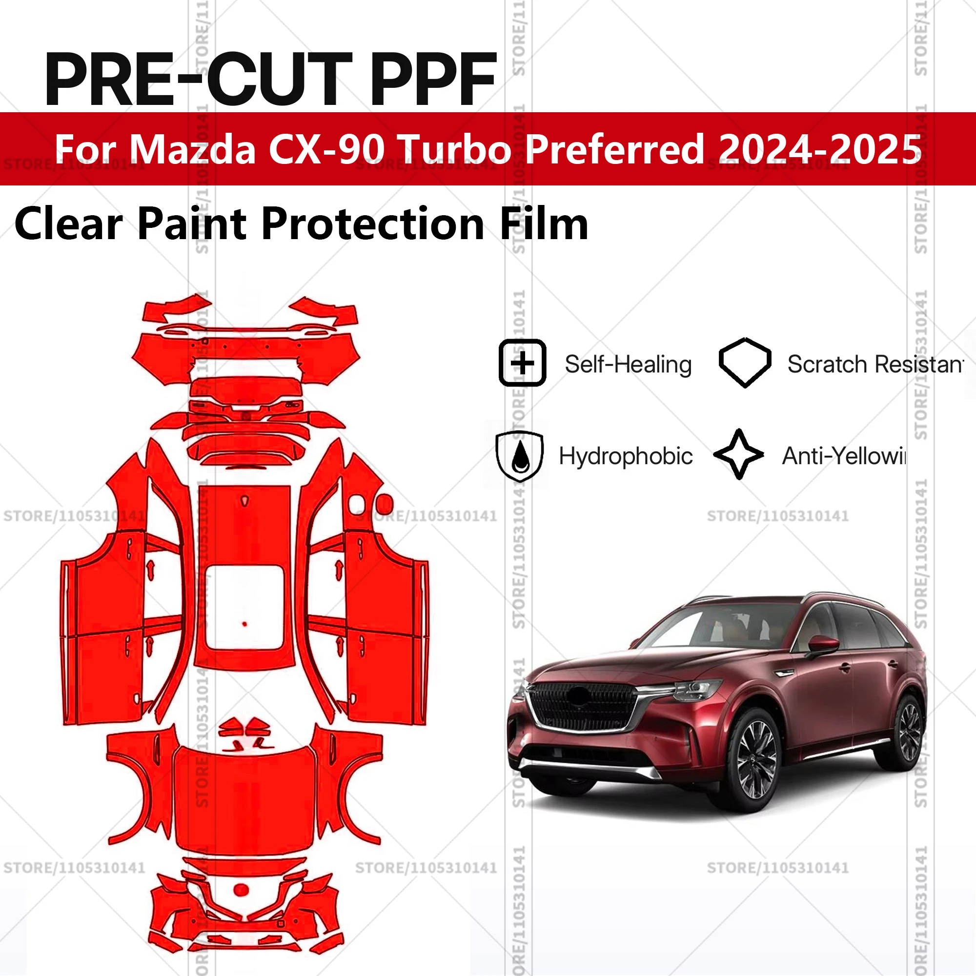 

Предварительно нарезанная прозрачная защитная пленка PPF для автомобиля, полная защита кузова для Mazda CX-90 Turbo Preferred 2024-2025