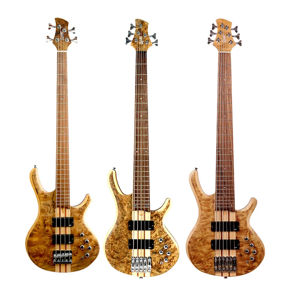 4/5/6 String Neck Through Electric Bass, Exotic Burl Veneer Top Active Professional Stage Bass Wholesale Custom Brand