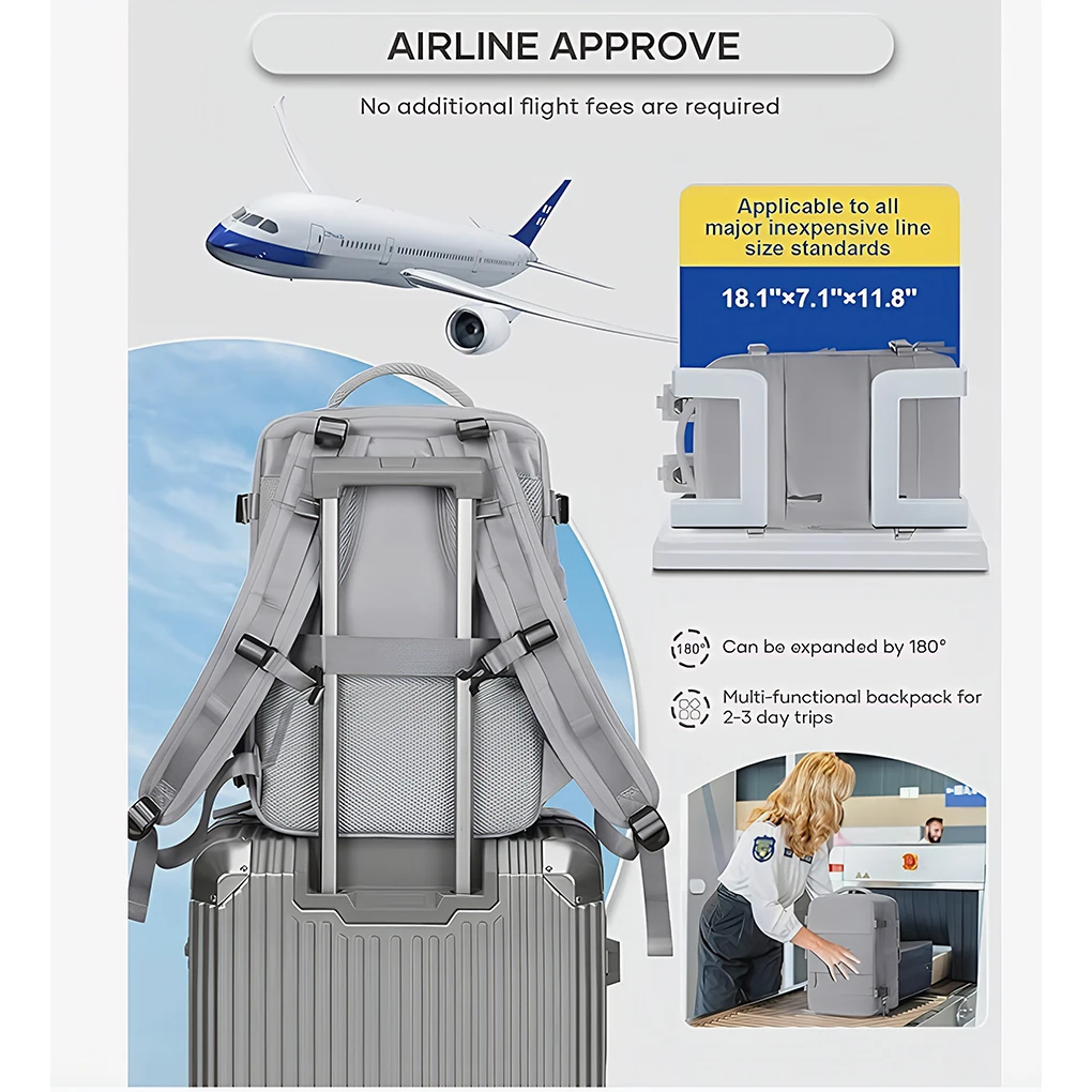 حقيبة ظهر للأمتعة اليدوية للنساء والرجال والأعمال التجارية والكمبيوتر المحمول حقيبة السفر مقاومة للماء مقاس 32 × 20 × 42 سم #4