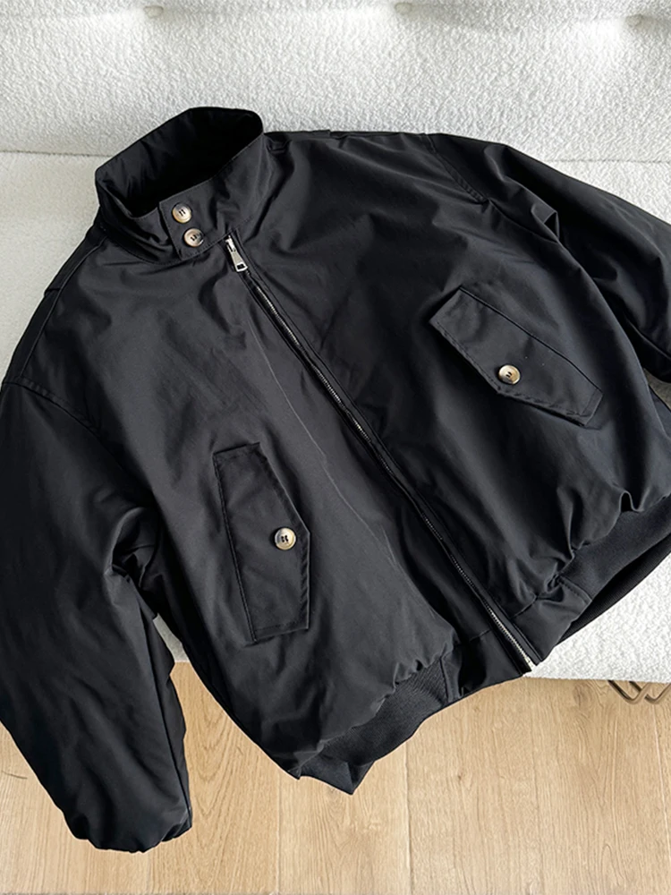 

Мужская зимняя куртка-бомбер из хлопка и полиэстера, утепленная, с воротником-стойкой, на молнии, короткая, теплая, цветная