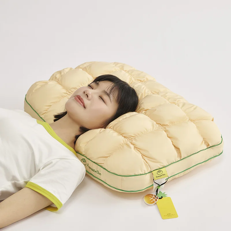 Cotton Pillow Cervical Neck Support Sleep Aid Adult Dorm Room Single Pineapple Bun Texture Full Head Support Pillow
