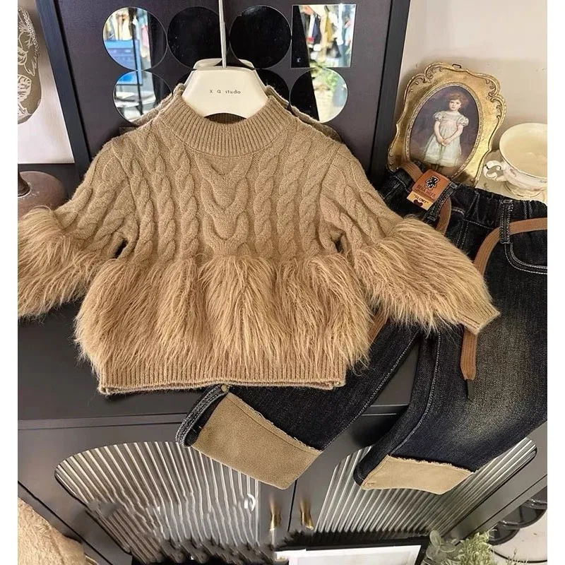 

Children's Sweater Autumn/Winter 2025 New Style Children's Stylish Thickened Girl's Trendy Mink Velvet Knitted Sweater