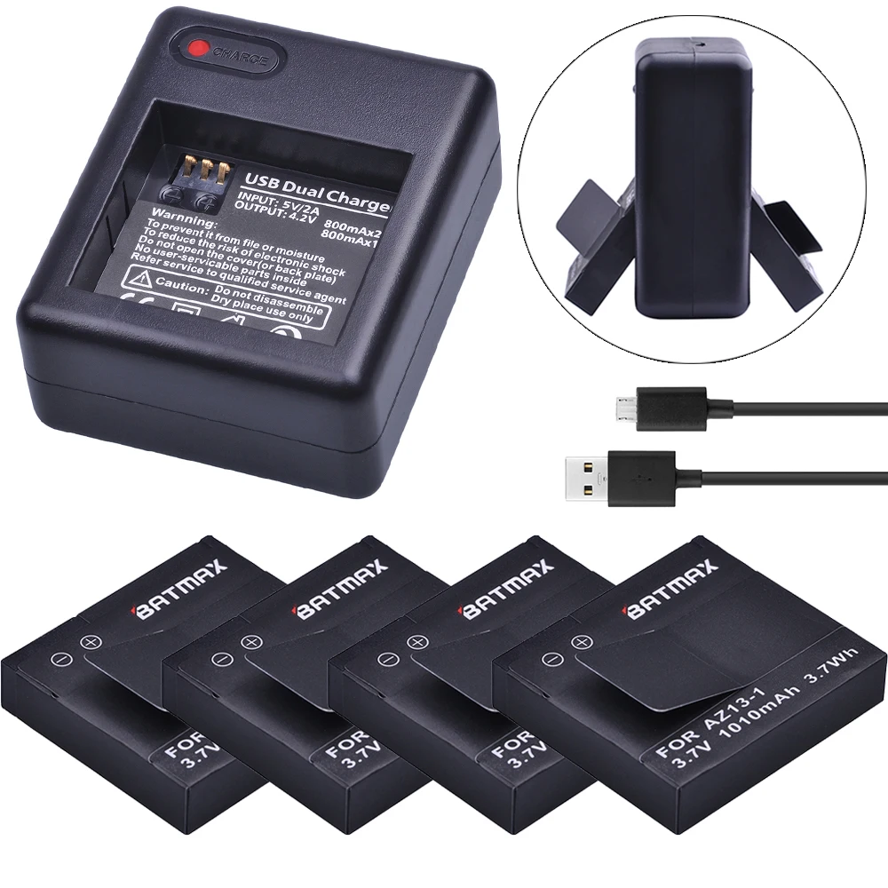 Batmax AZ13-1 AZ13 1010mAh Li-ion Battery+USB Dual Charger For Xiaomi Yi AZ13-1 Action Cameras