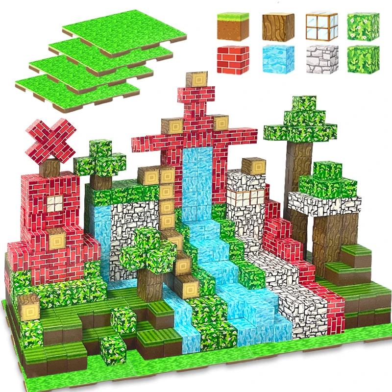 Magnetyczny zestaw klocków konstrukcyjnych, klocki do samodzielnego montażu dla dzieci, stół do zabawy z klockami konstrukcyjnymi z płytką bazową.