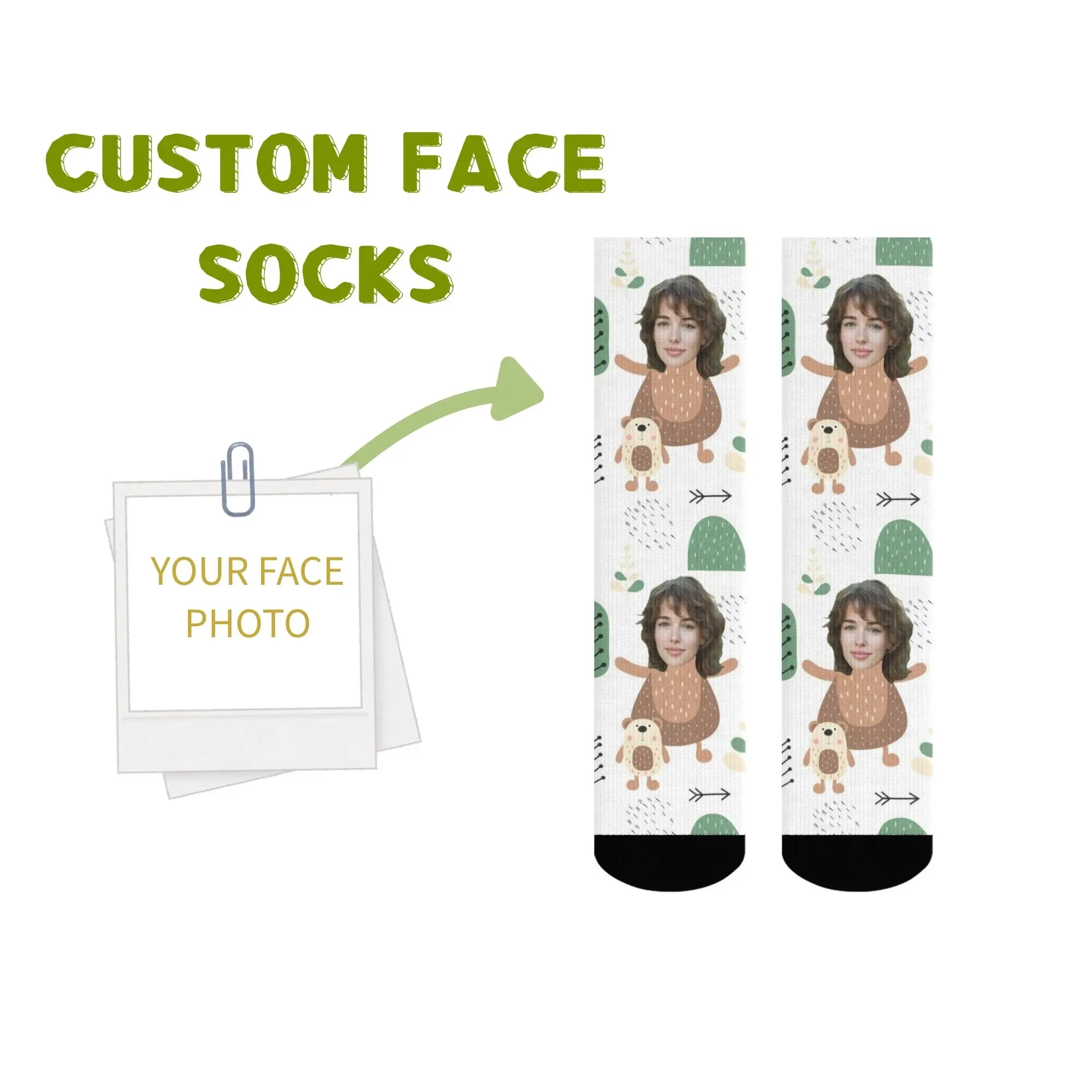 

Custom Family or Lover Face Socks Cartoon Bear & Forest Pattern Unique Gift for Parents-Child Matching & Family Gatherings