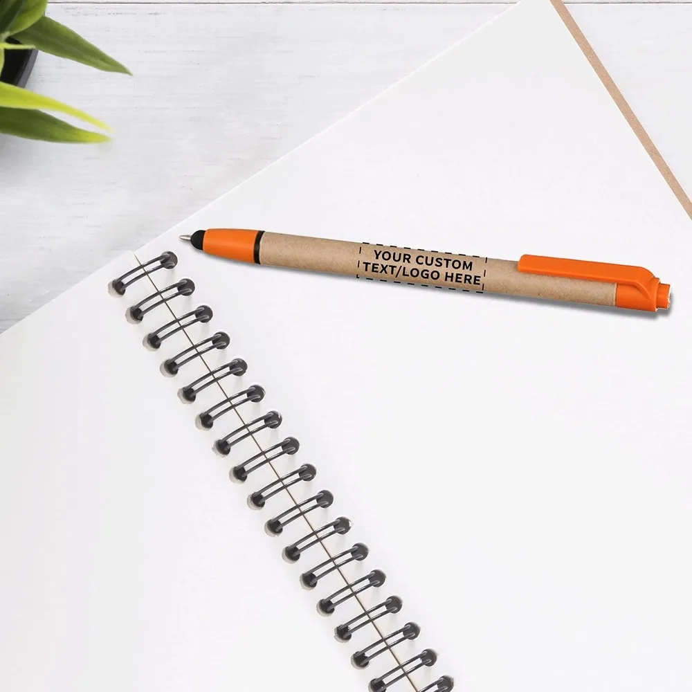 مجموعة أقلام حبر جاف مكونة من 50 قطعة قابلة للتخصيص - معاد تدويرها، قابلة للسحب، برتقالية مع خيار الشعار