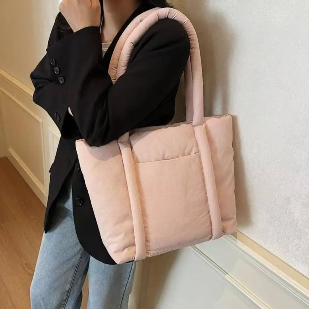 

Korean Style Down Cotton Shoulder Bag Solid Color Lightweight Puffy Crossbody Bag Space Cotton Large Capacity