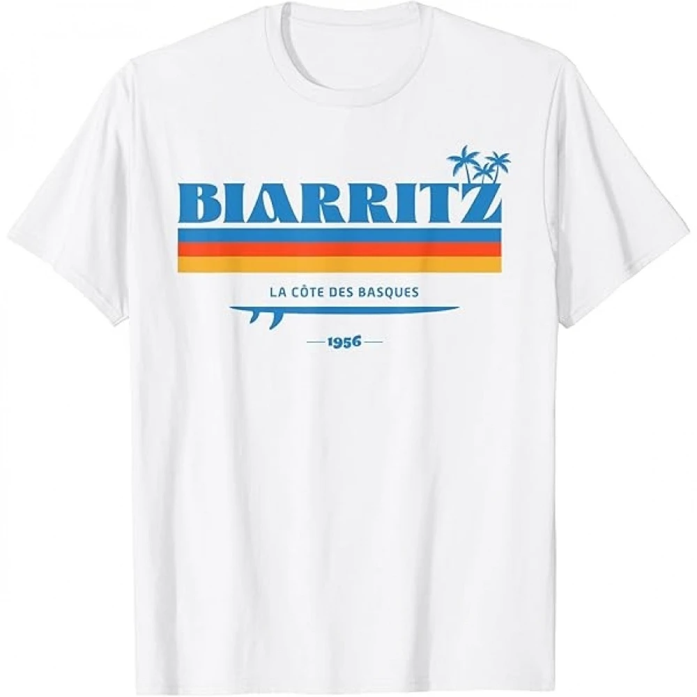 Men's Surfboard T Shirt From Biarritz, Basque Country France Print Graphic Letter Shirt Streetwear Casual Oversized Vintage Tee