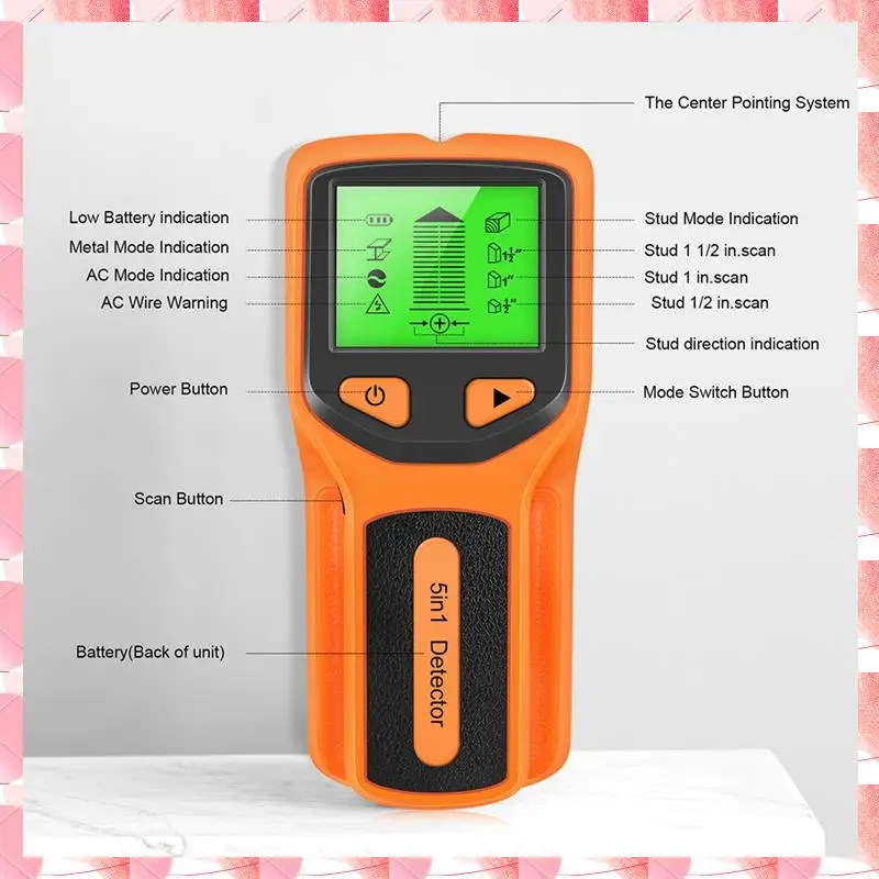 JAJA 5 In 1 Wall Scanner STUD Detector Digital Handheld Wall Detector ท่อน้ํา PVC โลหะ Finder เครื่องสแกนเนอร์สีส้ม 152X62X28 M