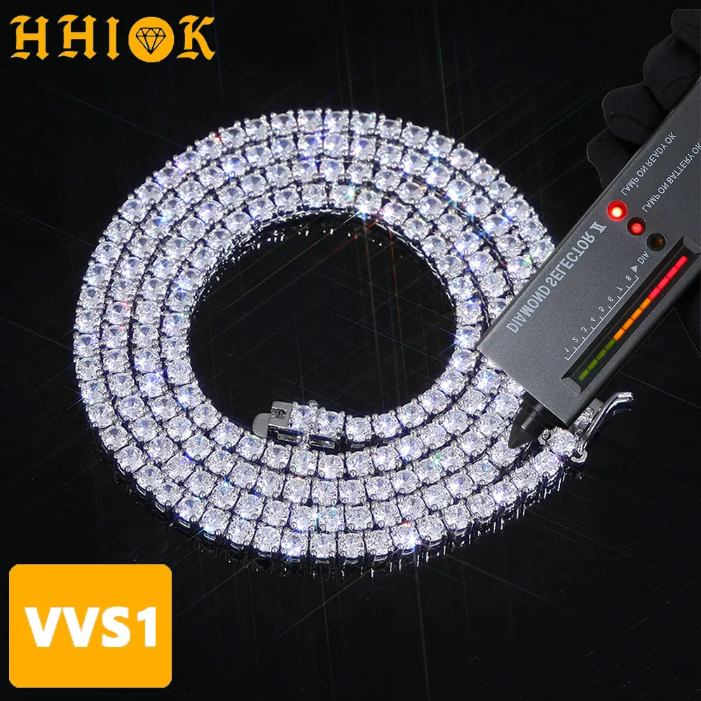 

Ожерелье унисекс с теннисной цепочкой, муассанит VVS1, твердая латунь, посеребренный сверкающий бриллиант, ювелирные изделия для банкета, подарок