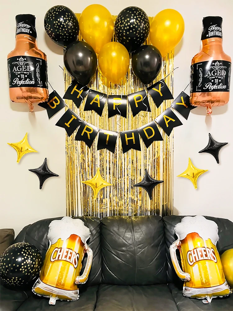 Wine Beer Whiskey Year - 23 adet/takım Mutlu Doğum Günü Siyah