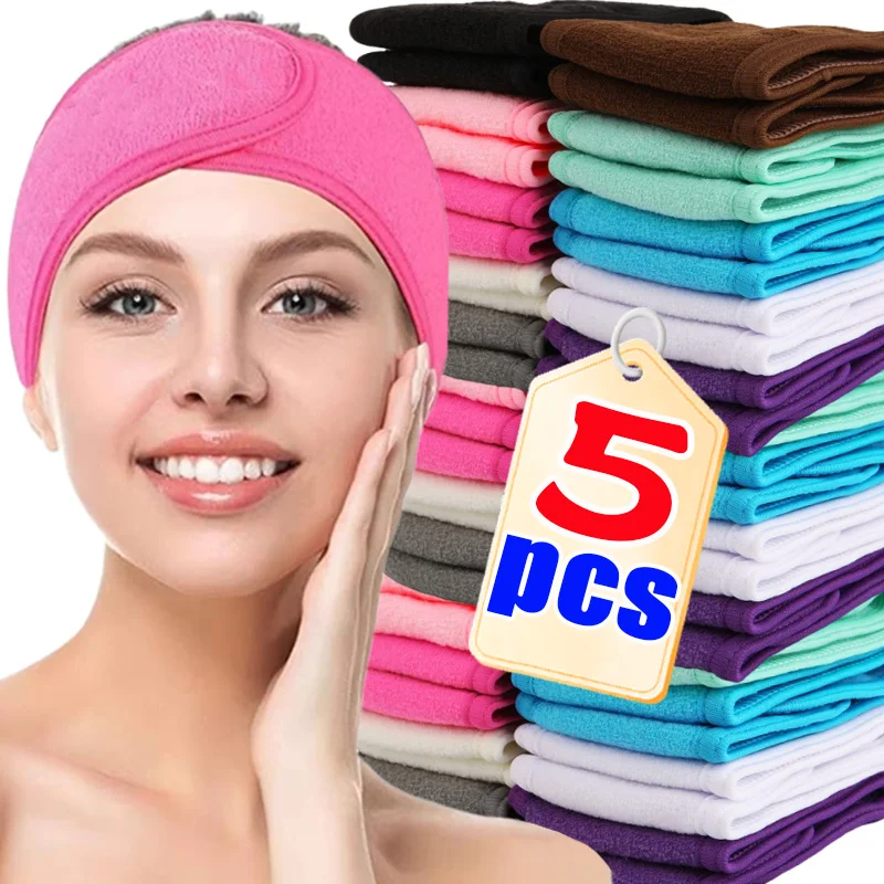5 قطعة سبا الوجه عقال النساء غسل الوجه يشكلون دش التفاف رئيس تيري القماش رباط شعر منشفة قابل للتعديل حمام الرياضة أغطية الرأس