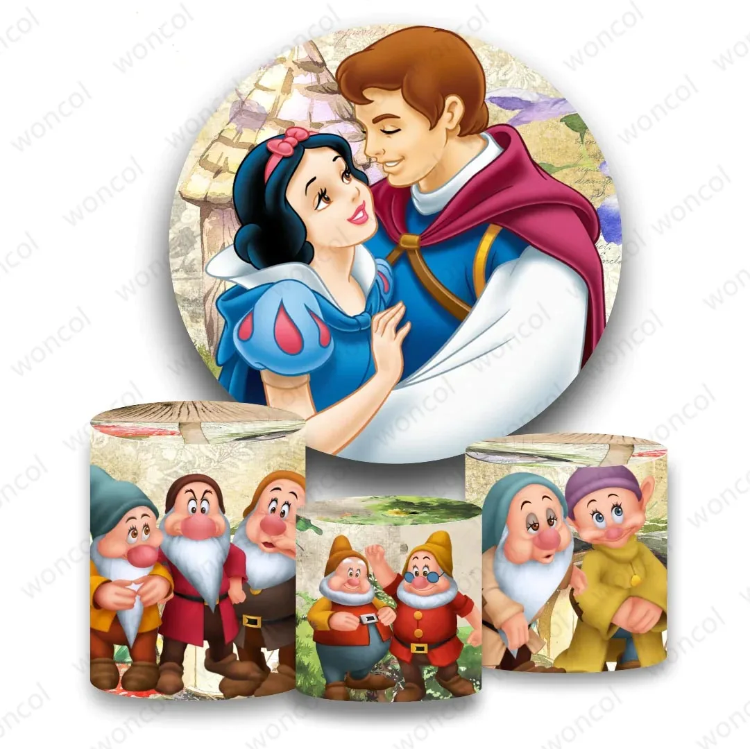 Schneeweiße Prinzessin runde Hintergrund Mädchen Geburtstag Hintergrund schneeweiß und die sieben Zwerge Zylinder abdeckung Dekor Fotografie Requisite