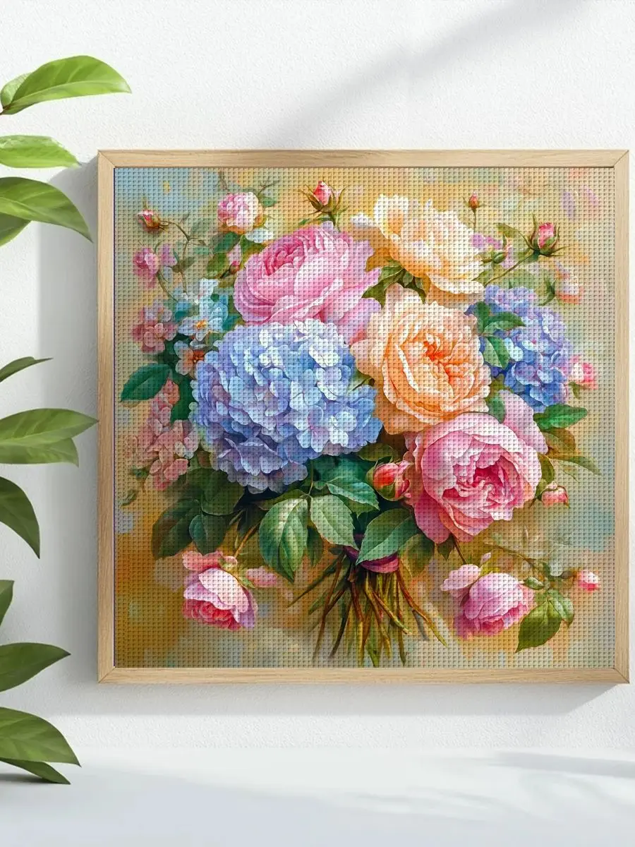 1 Stück 40x40 cm/15,74 Zoll Blumen-Motiv Kreuzstich-Set DIY-Kit 11CT/14CT DIY-Stickset Kreuzstich-Set – Detail 1