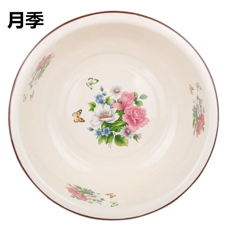 Enamel Basin Washbasin 34cm 36cm Household Iron Porcelain Basin Ramen Bowl Bowls Stainless Steel Bowl Salad Bowl Rice Washing