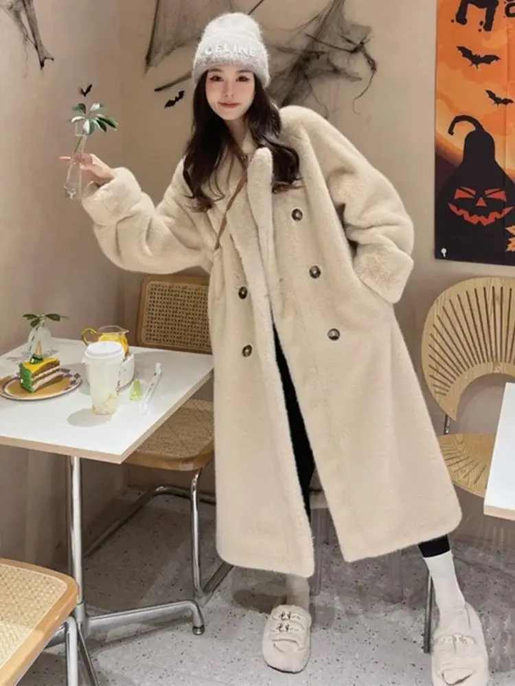 Advanced Lazy Style Thick Long Suit Collar with Fur Integrated Fur Fur and Eco-friendly Fur Coat