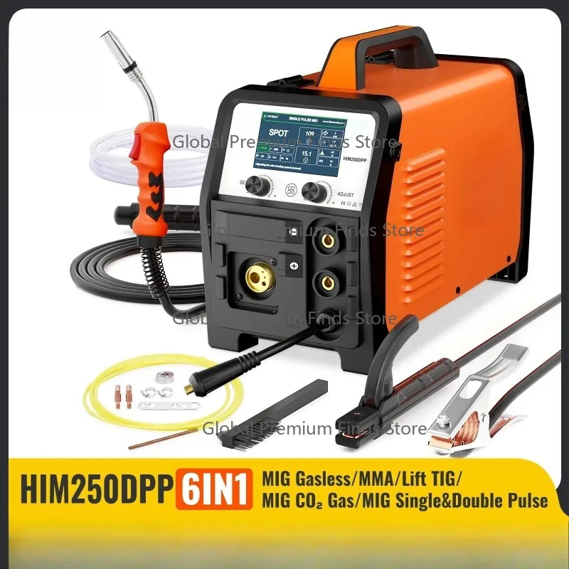 HIM250 DPP Double Pulse Aluminum Welder – 180A IGBT Inverter, Supports MIG/Gasless/MMA/Lift TIG