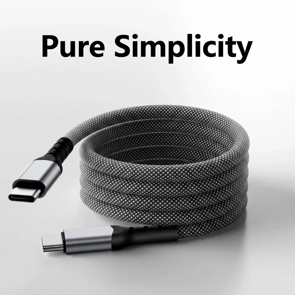 60W USB to Type C Magnetic Suction Anti Winding Fast Charging Cable Phone Data Charge Cable for iPhone 17 16 Samsung Huawei