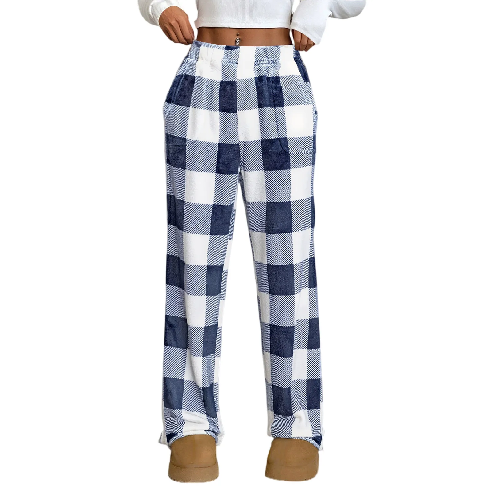 

Fashion Plaid Long Pajama Pants Elastic Waist Wide Leg Nightwear Trousers Leisure Comfy Winter Warm Loungewear for Lady 2025