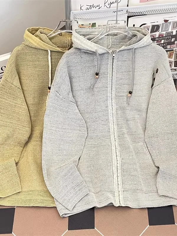 

Ретро американская толстовка на молнии с капюшоном, вязаный свитер, мужская модная верхняя одежда, повседневное удобное длинное пальто све