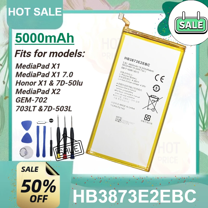 New 5000mAh HB3873E2EBC Battery for Huawei Mediapad Honor X1 X2 7.0