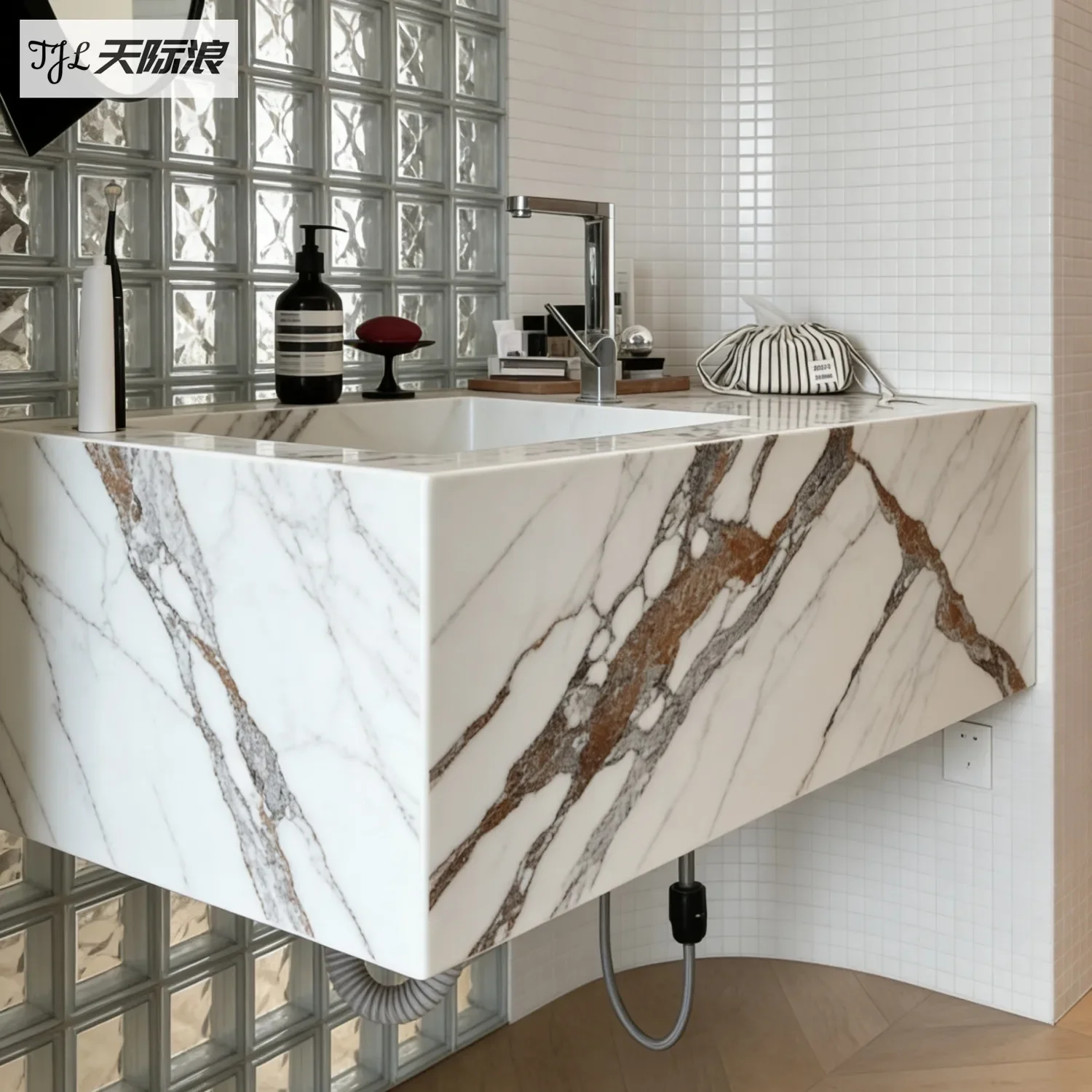 LZ Countersunk Basin Rock Panel Wall-Mounted Washbasin Deep Sink Hotel Bathroom Vanity U