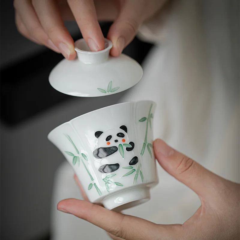 Hand-painted Panda Gaiwan Fu Republic of China Style Kung Fu Set Tea Underglaze Color Household Bowl